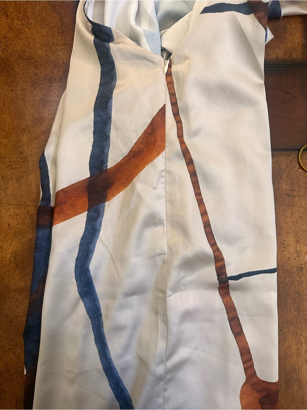 JLUXLABEL Ivory Satin Midi Dress with Rust and Navy Abstract Print - Picture 5 of 5